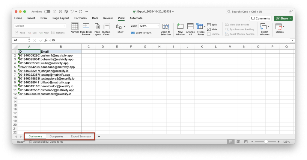 5. Exported sheet - Shopify Customers and B2B Companies in single file