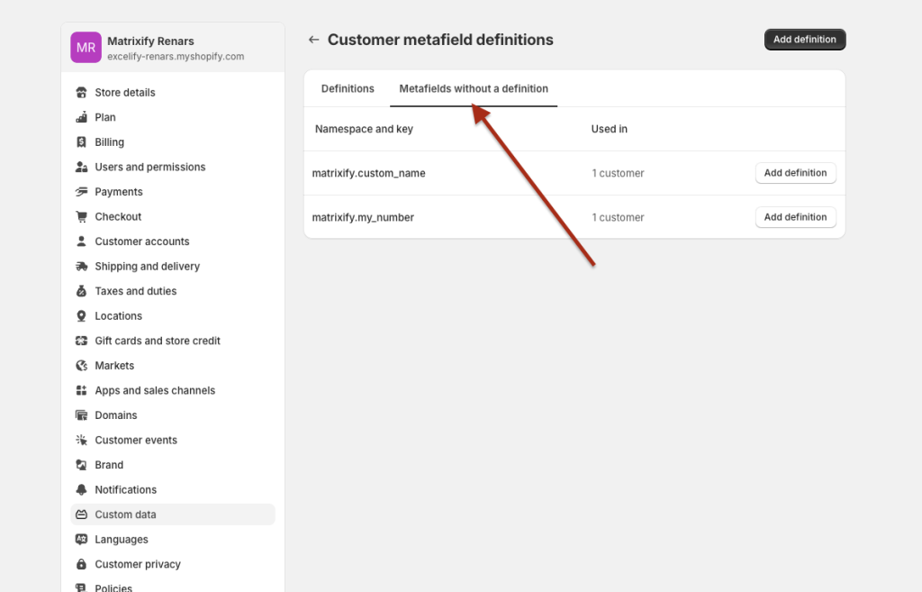 5. Shopify Metafields update change metafield type - metafields without definitions