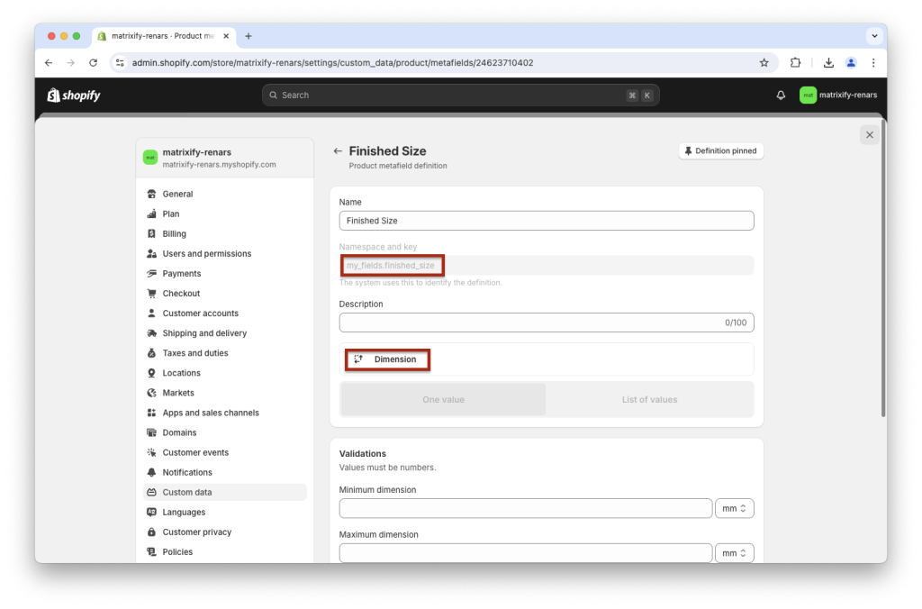 5. Shopify custom metafield definition identification namespace key and type bulk manage with Matrixify