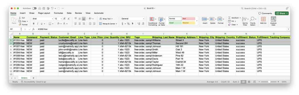 5. import free gift Orders in Shopify store - sngle order multiple items