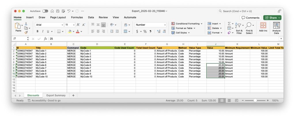 6 - Discount data edit in spreadsheet - bulk adjust Discount values