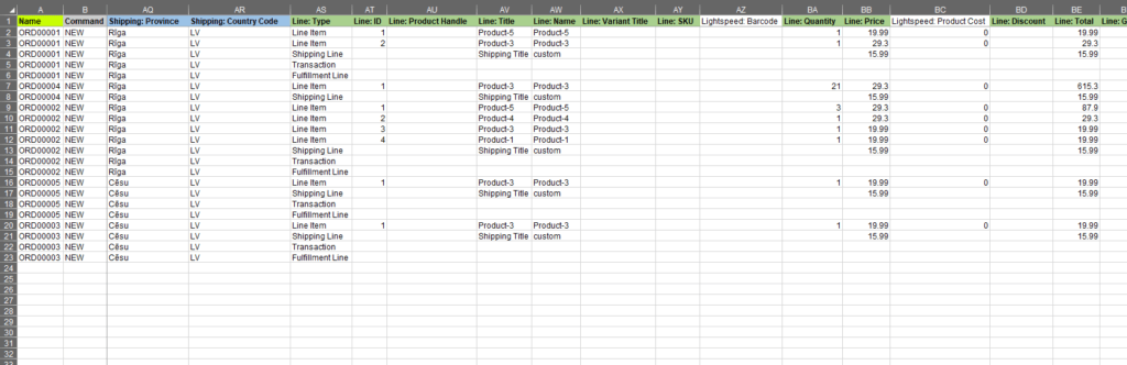 6 - Matrixify generated Shopify Lightspeed Orders import migrate file