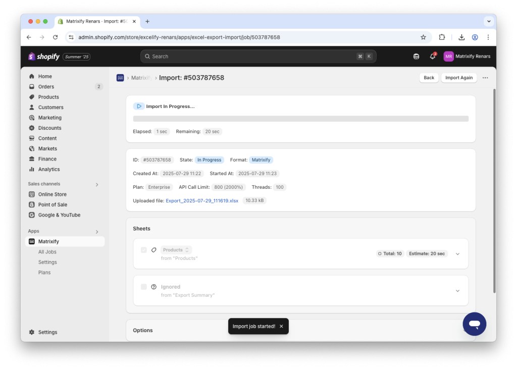 6 - Import Products schedule publishing with Matrixify app spreadsheet