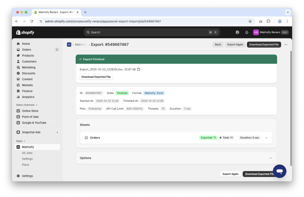 6 - Quickly exported Shopify Orders to Excel XLSX file