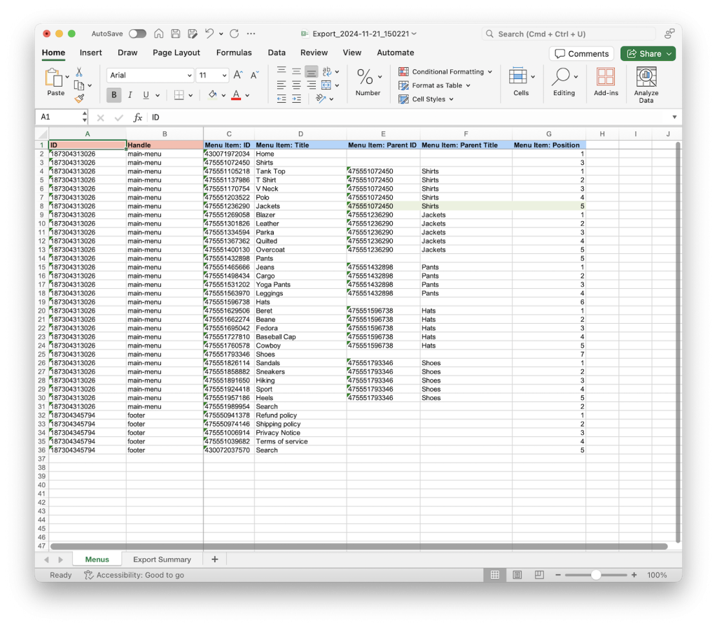 6 - Set and change Shopify menu item parent in bulk with Matrixify
