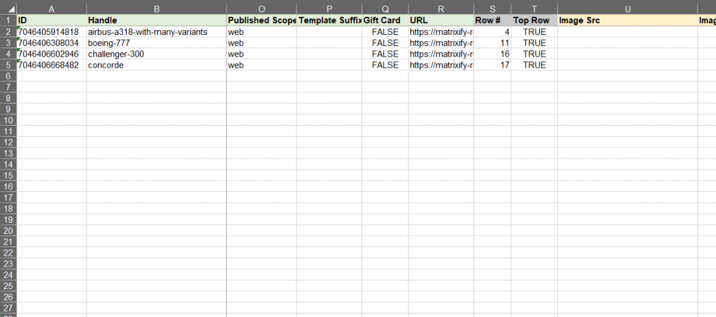 6 - export and delete hide Shopify products without images Matrixify Excel XLSX CSv