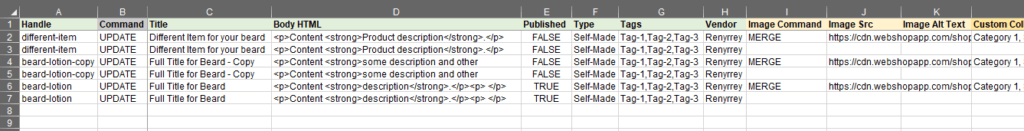 6 - make corrections to the excel file lightspeed products csv