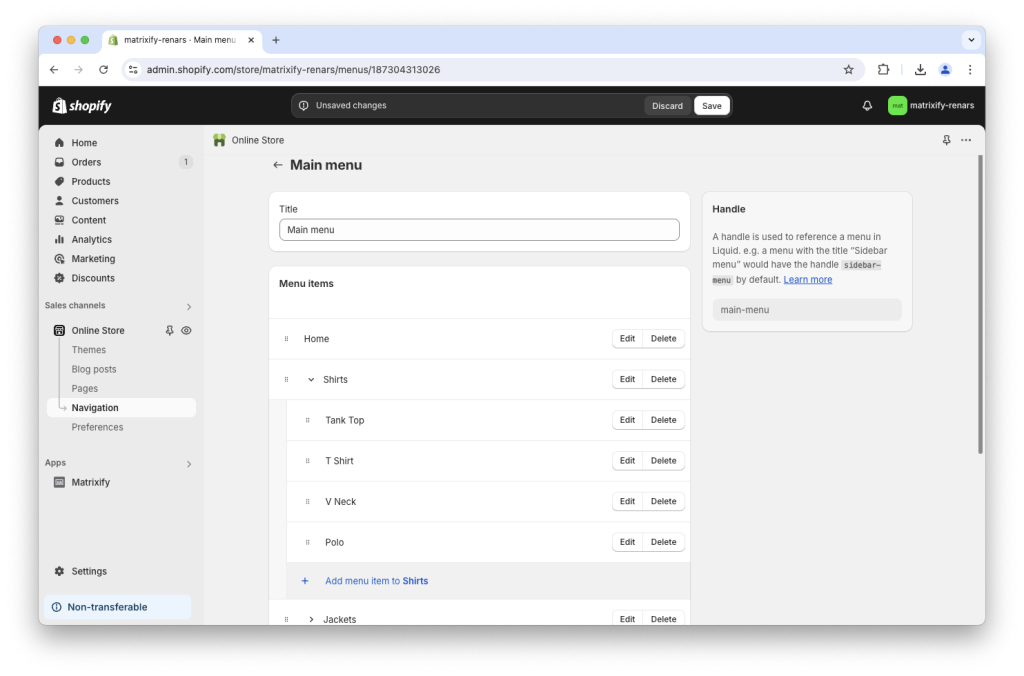 6. Matrixify easy create improt bulk manage Shopify navigation menu excel CSV XLSX