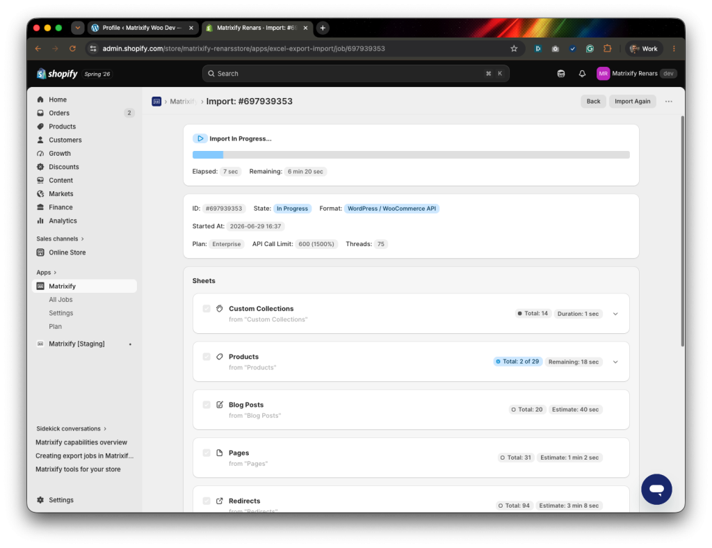 7 - WooCommerce and WordPress migration dry-run import job generate file