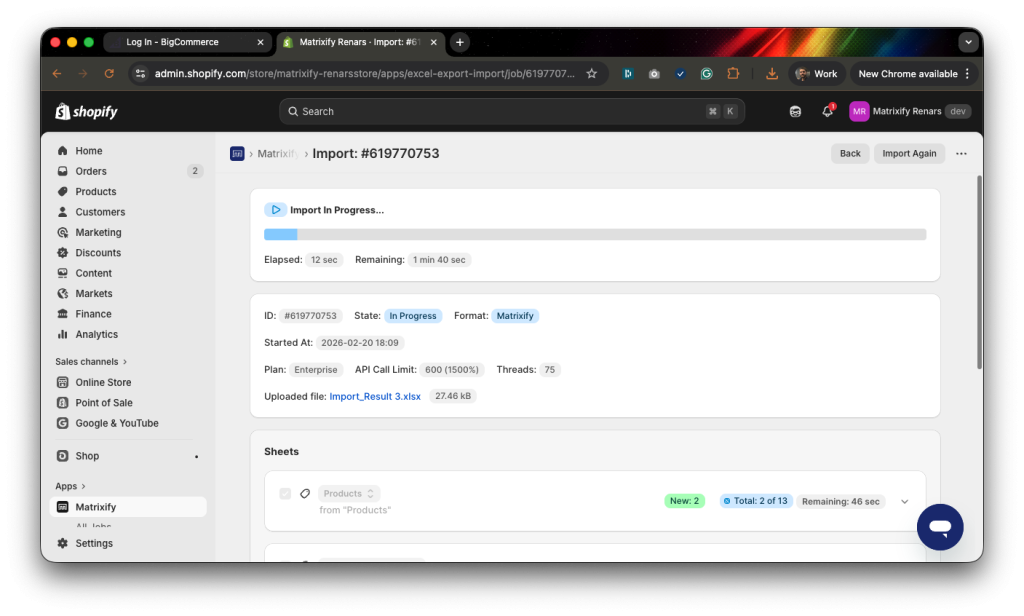 7. Matrixify app migration data Import BigCommerce to Shopify