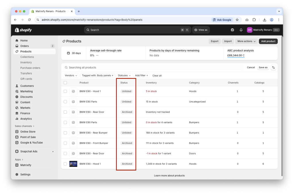 7. Product Status updated easly in bulk to all possoble status values