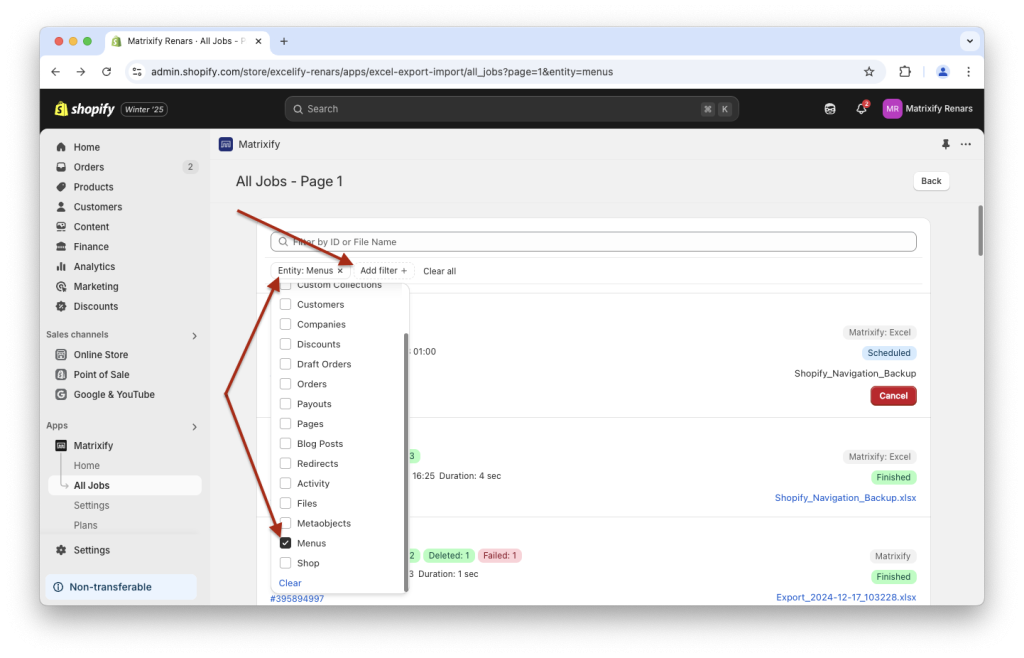 7. Search and find Matriixfy app jobs by entity