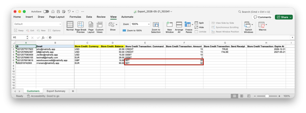 7. Set Shopify customers store credit account balance to specific amount with Matrixify app