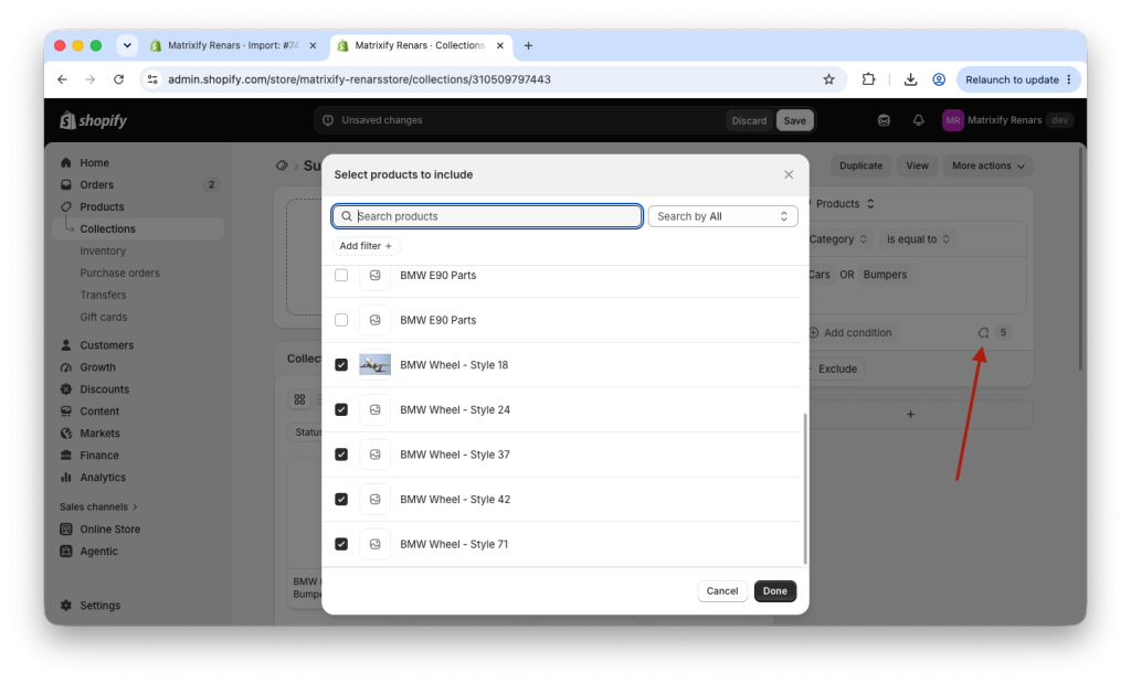 7. Shopify Collections with Manual Selection Products set in bulk by Matrixify