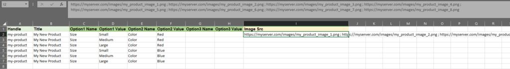 7.1 - import shopify products variants and images one row