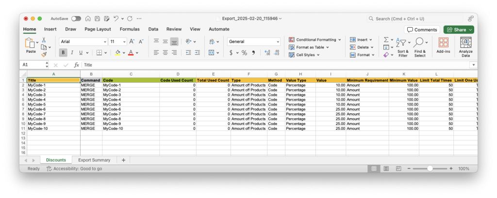 8 - Removing unneeded ID column from spreadsheet to bulk create Shopify Discounts