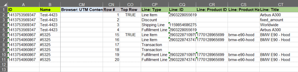 8 - export Shopify orders excel csv line types