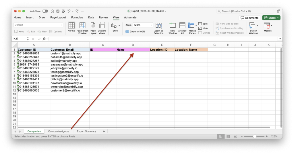 8. Copy Companies column into the new sheet