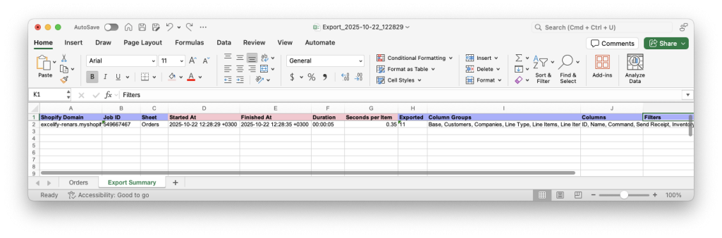 9 - Export job summary data in a separate spreadsheet