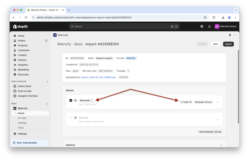 9 - File upload, detect Discounts sheet and total Discount count in spreadsheet