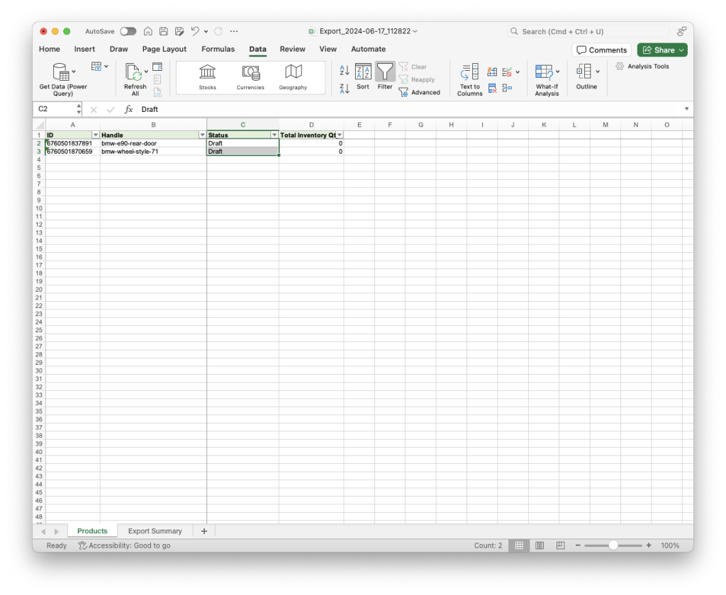 9. Change sold-out Product status to draft in Excel XLSX CSV spreadsheet Shopify