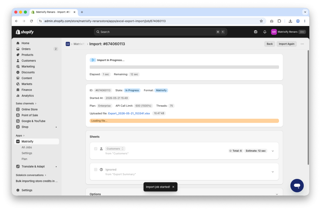 9. Import Customers Store Credits spreadsheet bulk update into Shopify store