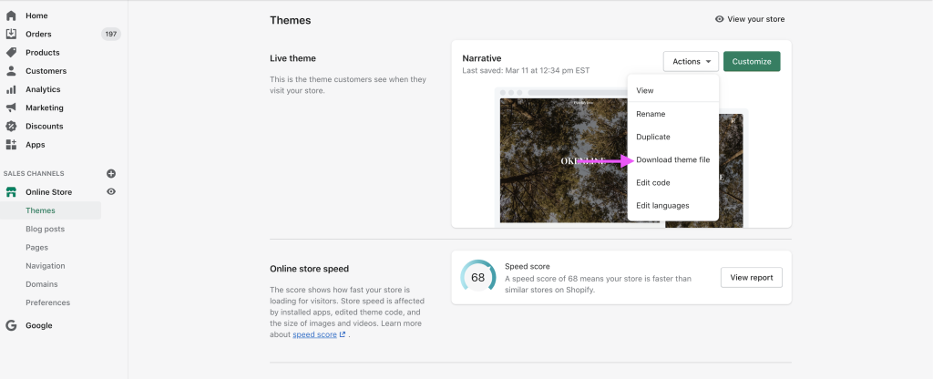Action button to download Shopify theme file Shopify Admin