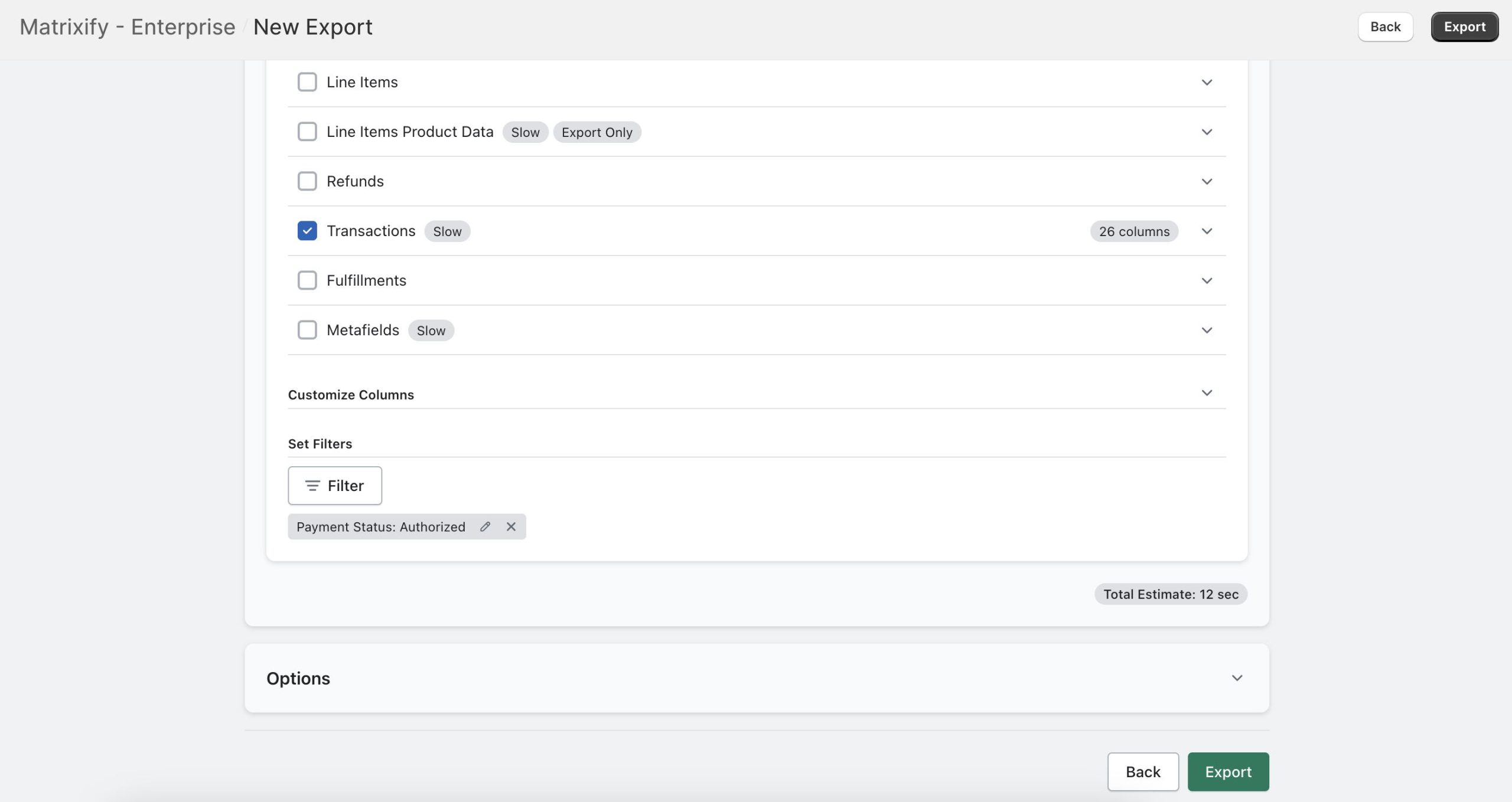 Added filter to Export only Authorized Transaction Orders