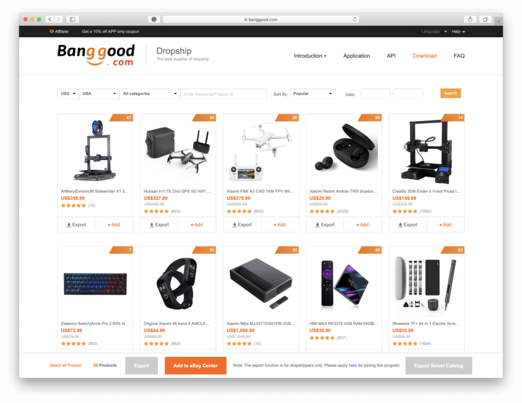 Banggood export Products to CSV