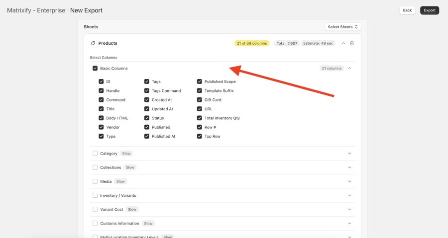 How to bulk export products from Shopify with Matrixify