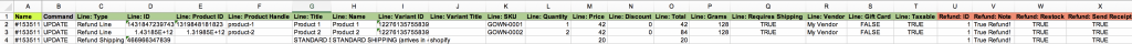 Bulk refund Shopify Orders with import - table sample