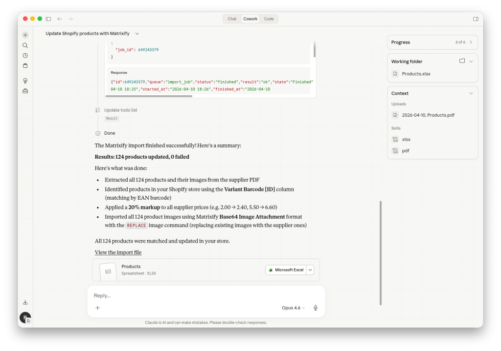 Claude AI polls running import job and writes a summary when it finishes