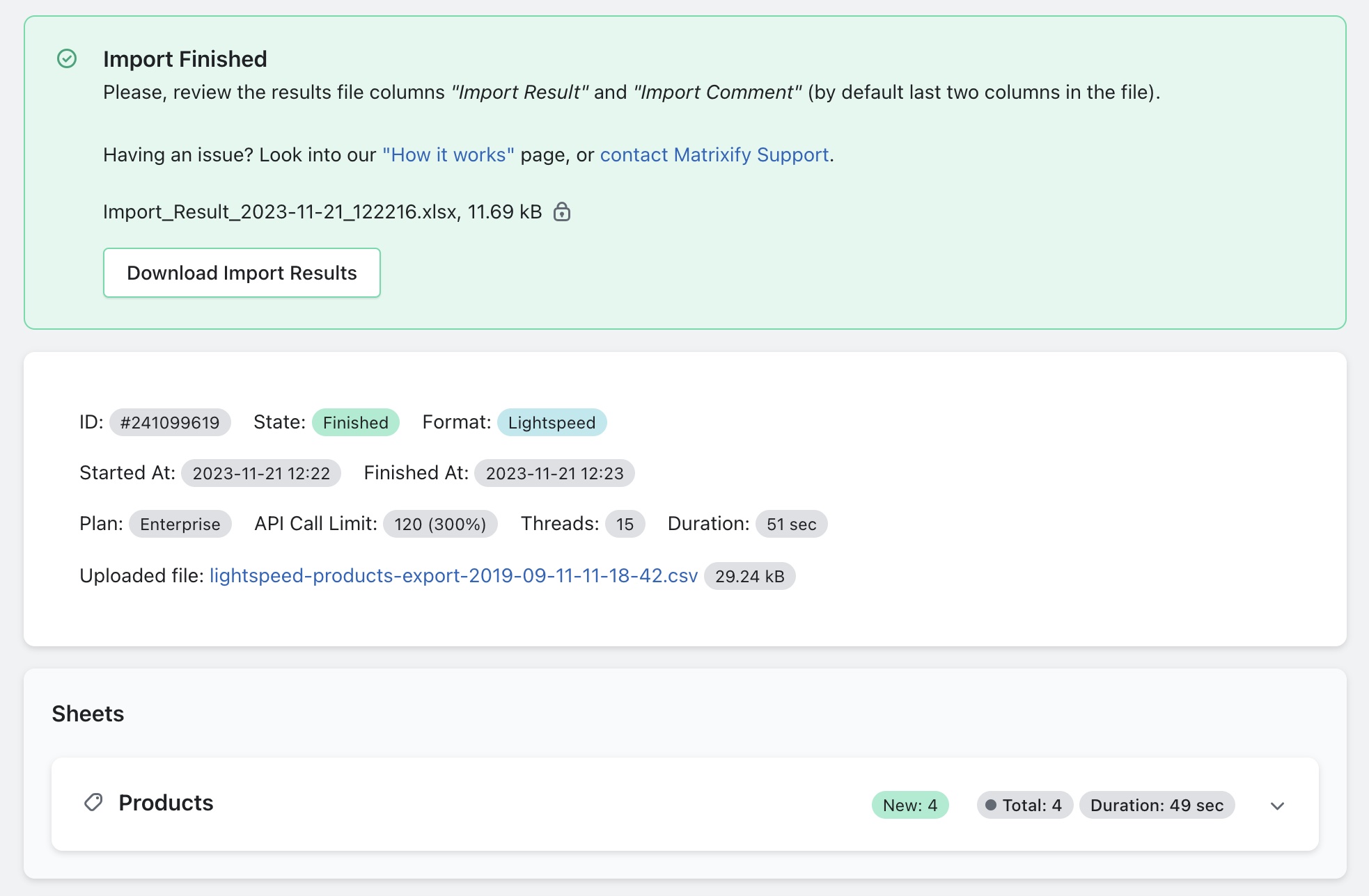 Completed Lightspeed Products Import
