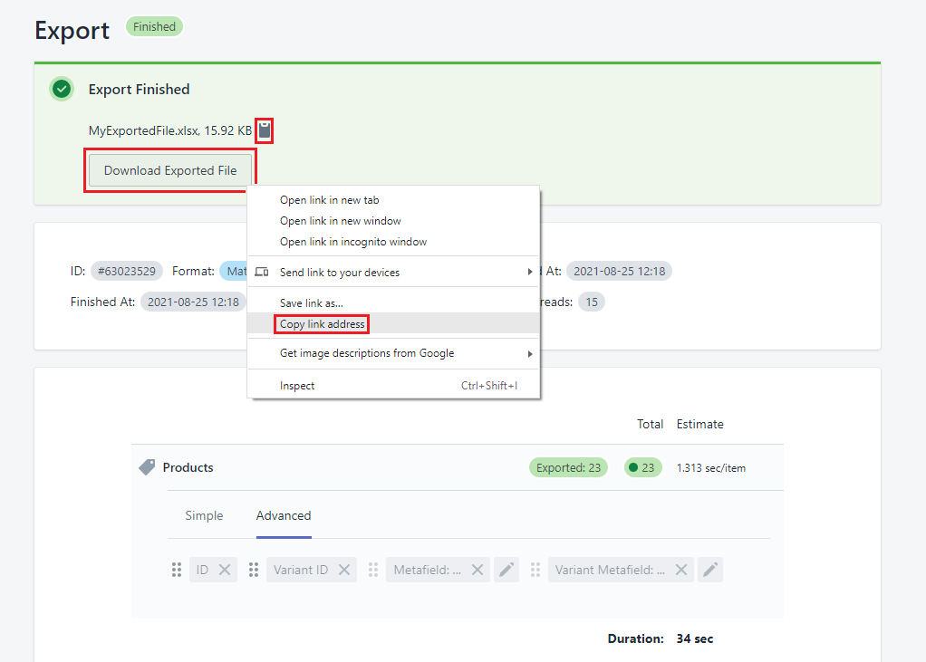 Copy Shopify exported files predictable URL 2
