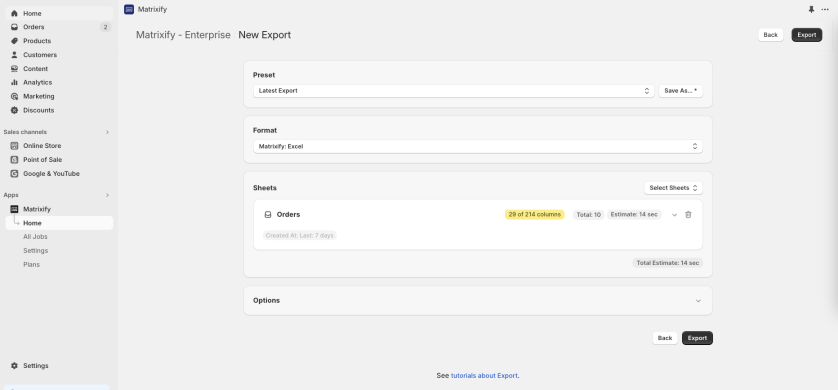 How to save export setup template as preset for regular use - Matrixify App