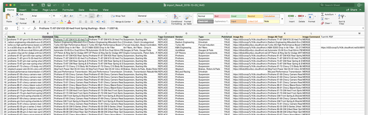 Excel file for importing from Turn14 Distribution