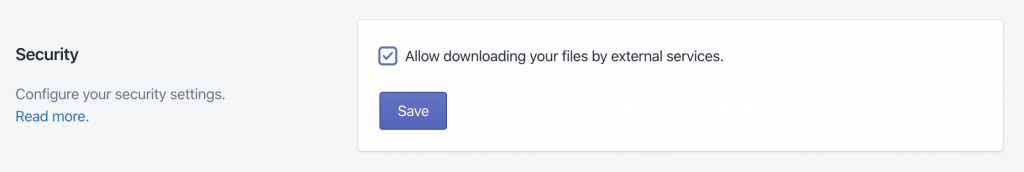 Excelify Settings - Allow downloading your files by external services