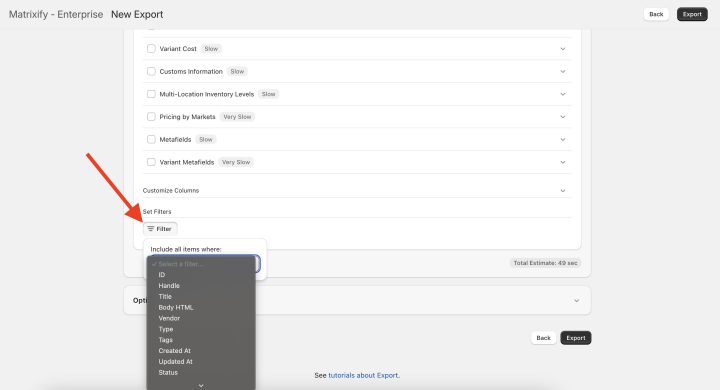 How to bulk export products from Shopify with Matrixify