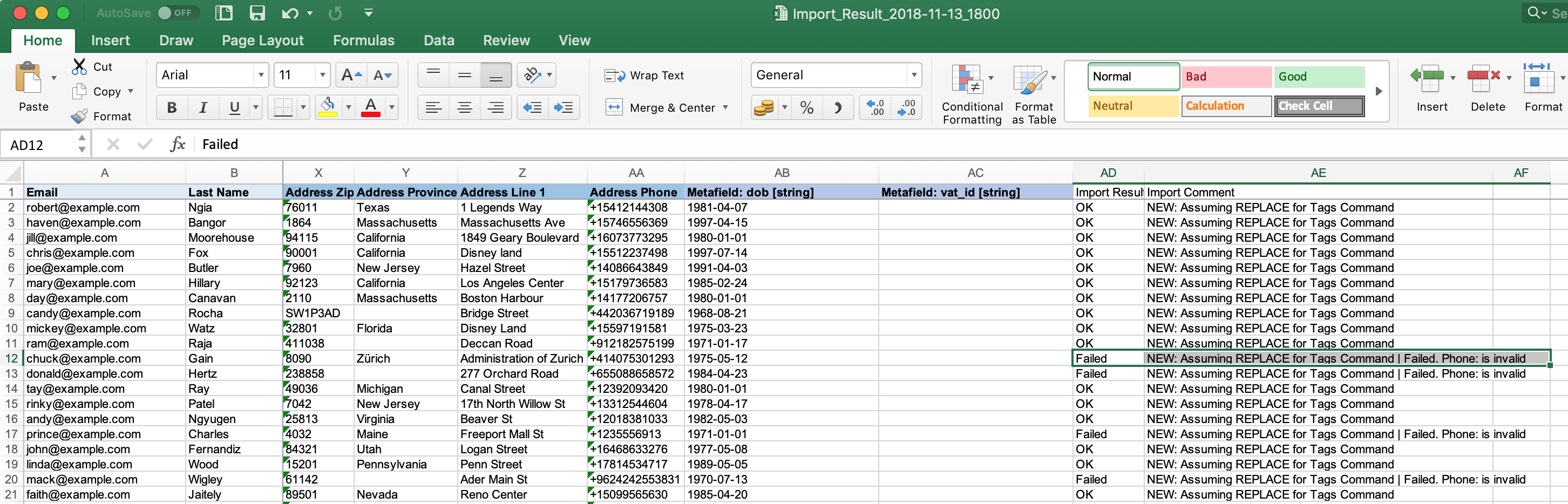 Failed Customer Import Items