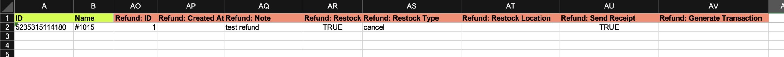 Filled in Refund columns for import