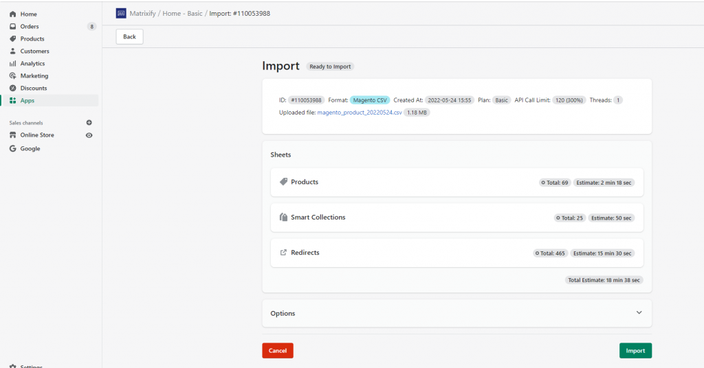 Import Magento products category collections redirects migration shopify csv excel Excelify