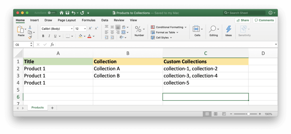 Import Shopify Products to several Collections at once