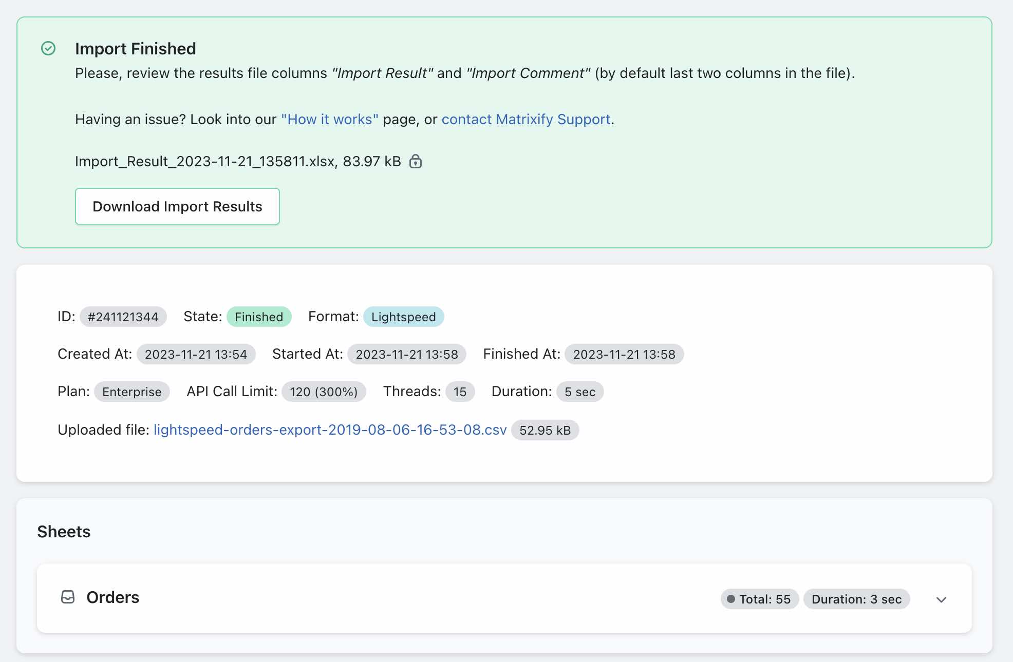 Lightspeed Orders Import completed dry-run