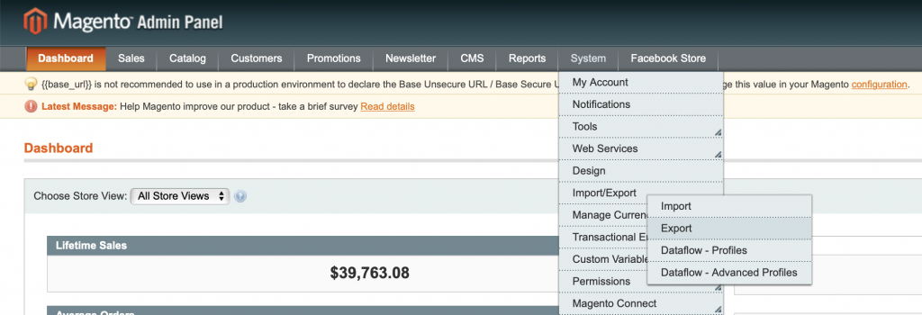 Magento 1.9 menu to export to CSV for Shopify migration
