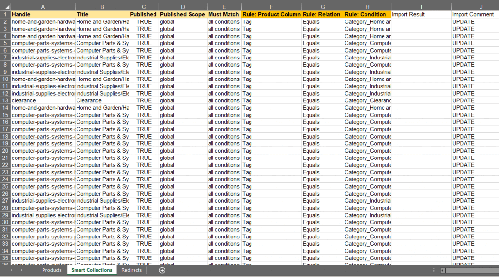 Magento Matrixify Excel collections category sheet Shopify migration