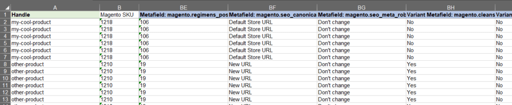 Magento to Shopify Product Custom fields Metafields Excel CSV Migrate