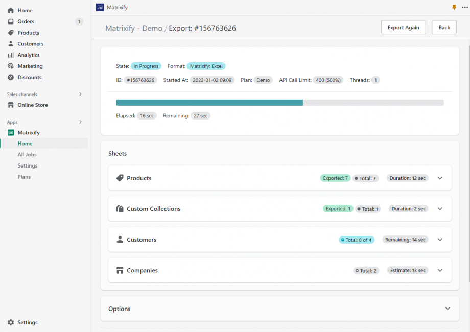 Matrixify app export page export import CSV Excel XSLX bulk manage Shopify store