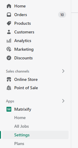 Matrixify app - side menu navigation - Settings