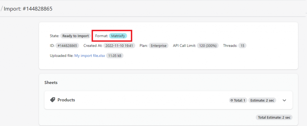 Matrixify import - recognized format as Matrixify file