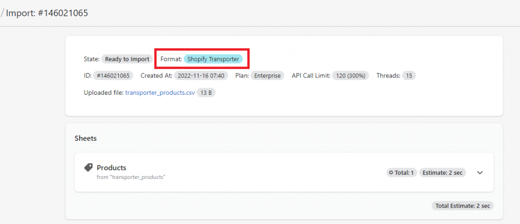 Matrixify import - recognized format as Shopify Transporter Products CSV
